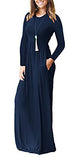 FOMANSH Women Maxi Dress Long Sleeve Round Neck Loose Plain Casual Long Dresses With Pockets