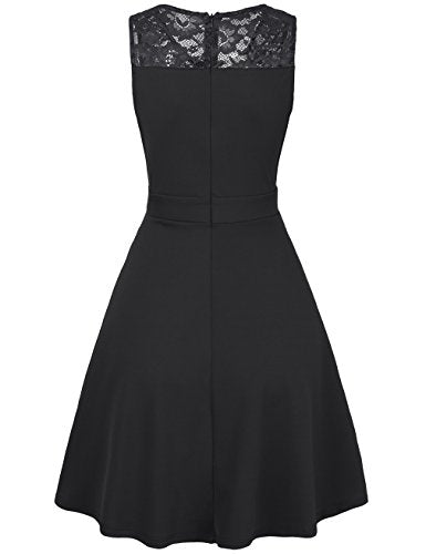 KASCLINO Women's Cocktail Dress A-Line Floral Lace Sleeveless Swing Party Dress With Pocket