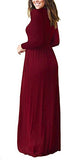 FOMANSH Women Maxi Dress Long Sleeve Round Neck Loose Plain Casual Long Dresses With Pockets