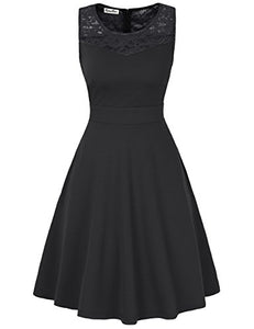 KASCLINO Women's Cocktail Dress A-Line Floral Lace Sleeveless Swing Party Dress With Pocket