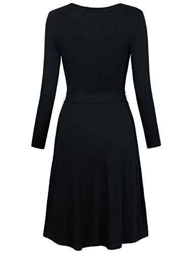 MOOSUNGEEK Women's Vintage V Neck A Line Wrap Dress with Belt(Sold Guaranteed for Quality and Delivery)