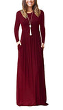 FOMANSH Women Maxi Dress Long Sleeve Round Neck Loose Plain Casual Long Dresses With Pockets
