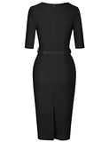 MUXXN Women's Audrey Hepburn 1960s Half Sleeve Belt Formal Work Dress