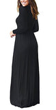 FOMANSH Women Maxi Dress Long Sleeve Round Neck Loose Plain Casual Long Dresses With Pockets