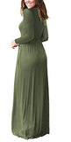 FOMANSH Women Maxi Dress Long Sleeve Round Neck Loose Plain Casual Long Dresses With Pockets
