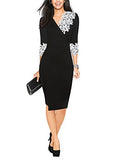 Fantaist Women's Wrap V Neck 3/4 Sleeve Lace Business Office Wear To Work Dress