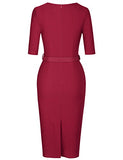 MUXXN Women's Audrey Hepburn 1960s Half Sleeve Belt Formal Work Dress