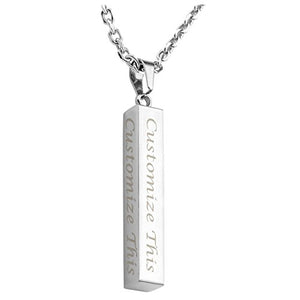 JOVIVI Free Engraving - Personalized Custom Engraved Name Words Men Stainless Steel Bar Pendant Necklace w/Gift Box