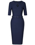 MUXXN Women's Audrey Hepburn 1960s Half Sleeve Belt Formal Work Dress