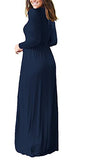 FOMANSH Women Maxi Dress Long Sleeve Round Neck Loose Plain Casual Long Dresses With Pockets