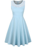 KASCLINO Women's Cocktail Dress A-Line Floral Lace Sleeveless Swing Party Dress With Pocket