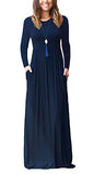FOMANSH Women Maxi Dress Long Sleeve Round Neck Loose Plain Casual Long Dresses With Pockets