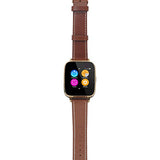Bit Full Function Smart Watch for Apple/Android devices. Classical Elegance with Communications, Fitness, with Music Vault featuring 8G on board storage. Gold with brown calfskin leather strap
