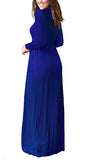 FOMANSH Women Maxi Dress Long Sleeve Round Neck Loose Plain Casual Long Dresses With Pockets
