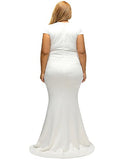 Lalagen Women's Short Sleeve Rhinestone Plus Size Long Cocktail Evening Dress