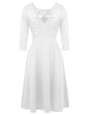 Mixfeer Women's Vintage Floral Lace Cocktail Swing Dress With 3/4 Sleeve