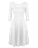 Mixfeer Women's Vintage Floral Lace Cocktail Swing Dress With 3/4 Sleeve