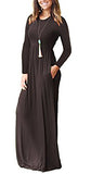 FOMANSH Women Maxi Dress Long Sleeve Round Neck Loose Plain Casual Long Dresses With Pockets