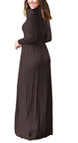 FOMANSH Women Maxi Dress Long Sleeve Round Neck Loose Plain Casual Long Dresses With Pockets