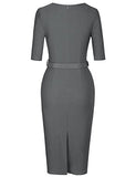 MUXXN Women's Audrey Hepburn 1960s Half Sleeve Belt Formal Work Dress
