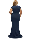 Lalagen Women's Short Sleeve Rhinestone Plus Size Long Cocktail Evening Dress