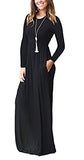FOMANSH Women Maxi Dress Long Sleeve Round Neck Loose Plain Casual Long Dresses With Pockets