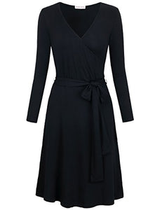 MOOSUNGEEK Women's Vintage V Neck A Line Wrap Dress with Belt(Sold Guaranteed for Quality and Delivery)