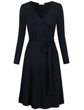 MOOSUNGEEK Women's Vintage V Neck A Line Wrap Dress with Belt(Sold Guaranteed for Quality and Delivery)