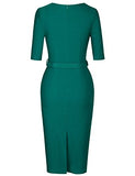 MUXXN Women's Audrey Hepburn 1960s Half Sleeve Belt Formal Work Dress