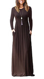 FOMANSH Women Maxi Dress Long Sleeve Round Neck Loose Plain Casual Long Dresses With Pockets
