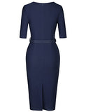 MUXXN Women's Audrey Hepburn 1960s Half Sleeve Belt Formal Work Dress