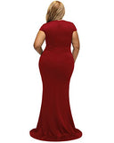 Lalagen Women's Short Sleeve Rhinestone Plus Size Long Cocktail Evening Dress