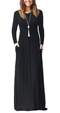 FOMANSH Women Maxi Dress Long Sleeve Round Neck Loose Plain Casual Long Dresses With Pockets