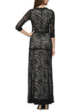 Miusol Women's Floral Lace 2/3 Sleeves Long Bridesmaid Maxi Dress