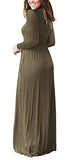 FOMANSH Women Maxi Dress Long Sleeve Round Neck Loose Plain Casual Long Dresses With Pockets