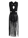 Glamaker Women's Party Halter V Neck Dress Short Tassels Backless Dress Sexy