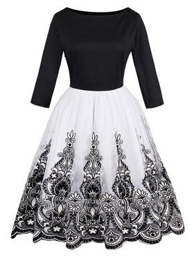 KILLREAL Women's Vintage Sleeveless Floral Organza Cocktail Homecoming Dress