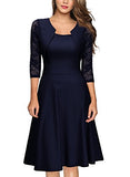 MIUSOL Women's Vintage Square Neck Floral Lace 2/3 Sleeve Cocktail Swing Dress