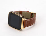 Bit Full Function Smart Watch for Apple/Android devices. Classical Elegance with Communications, Fitness, with Music Vault featuring 8G on board storage. Gold with brown calfskin leather strap
