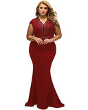 Lalagen Women's Short Sleeve Rhinestone Plus Size Long Cocktail Evening Dress