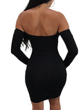 TOB Women's Sexy Off Shoulder Cut Out Long Sleeve Bodycon Mini Club Dress