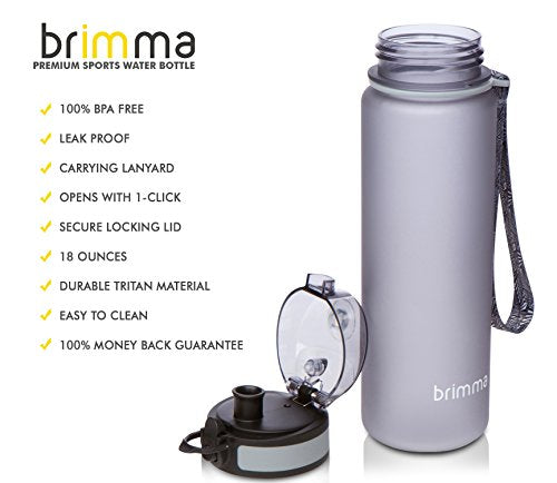 Premium Sports Water Bottle With Leak Proof Flip Top Lid - Eco Friendly & BPA Free Tritan Plastic - Must Have For The Gym, Yoga, Running, Outdoors, Cycling, and Camping - By Brimma