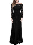 Miusol Women's Vintage Off Shouler Floral Lace Long Sleeve Formal Maxi Dress