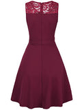 KASCLINO Women's Cocktail Dress A-Line Floral Lace Sleeveless Swing Party Dress With Pocket