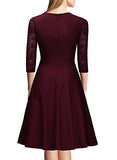 MIUSOL Women's Vintage Square Neck Floral Lace 2/3 Sleeve Cocktail Swing Dress