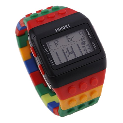 Unisex Retro Colorful Block Brick Style Multi Function Digital Sports Watches D