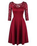 Mixfeer Women's Vintage Floral Lace Cocktail Swing Dress With 3/4 Sleeve
