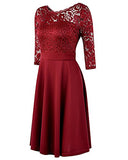 Mixfeer Women's Vintage Floral Lace Cocktail Swing Dress With 3/4 Sleeve
