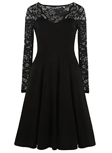 HELYO Women's 1950's Vintage V-Neck Floral Lace Long Sleeve Stretch Cocktail Party Swing Dress 189