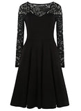 HELYO Women's 1950's Vintage V-Neck Floral Lace Long Sleeve Stretch Cocktail Party Swing Dress 189